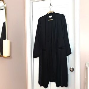 DR2 Black Shiny Satin Open Front Long Duster- Women’s Plus Size 2X